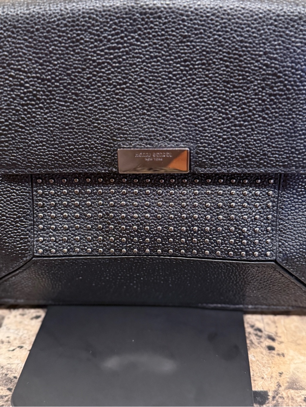 Henri Bendel Black Pebbled Leather Studded Crossbody / Clutch - Picture 4 of 11